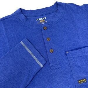 ARIAT Rebar Workman VentTEK Blue Long Sleeve‎ Henley Shirt Men's XL TALL